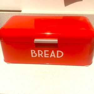 Red metal Bread box.